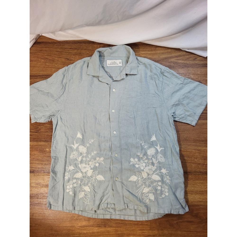 Abercrombie & Fitch The A&F Summer Linen Blend Embroidered Size M Button Shirt